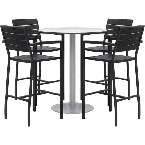 Centerline Dynamics Outdoor Seating Eveleen 36" Round Table With 4 Barstools, Silver Table w/ Black Barstools