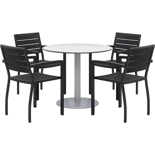 Centerline Dynamics Outdoor Seating Eveleen 36" Round Table With 4 Chairs, Silver Table w/ Black Chairs