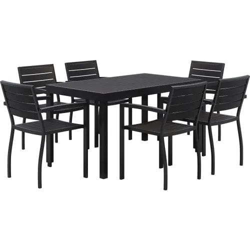 Centerline Dynamics Outdoor Seating Eveleen Rectangular Table 55"W x 32"D x 33-13/16"H, 6 Chairs, Black Table w/ Black Chairs