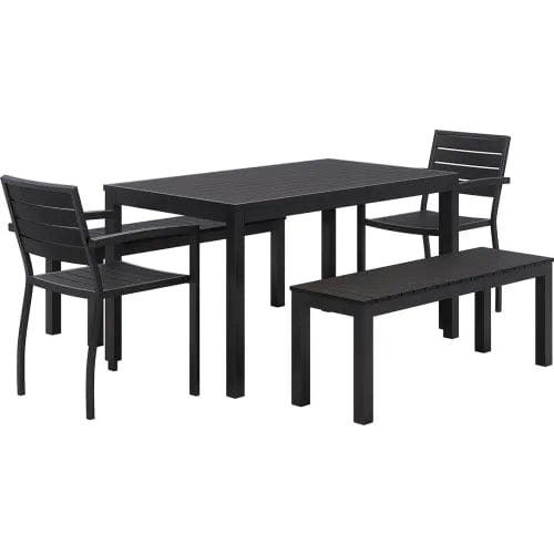 Centerline Dynamics Outdoor Seating Eveleen Rectangular Table 55"W x 32"D x 33-13/16"H with 2 Benches & 2 Chairs, Black