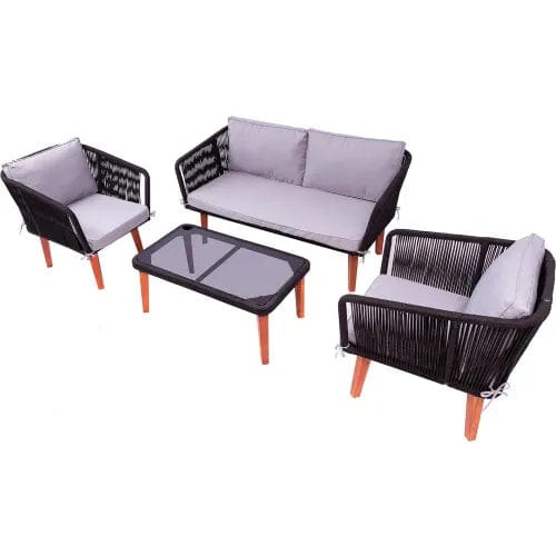 Centerline Dynamics Outdoor Seating Fassano 4 Piece Rope Woven Patio Set with Cushions