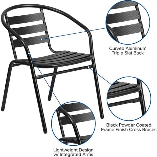 Centerline Dynamics Outdoor Seating Flash Furniture Black Metal Restaurant Stack Chair with Aluminum Slats, Pack of 4