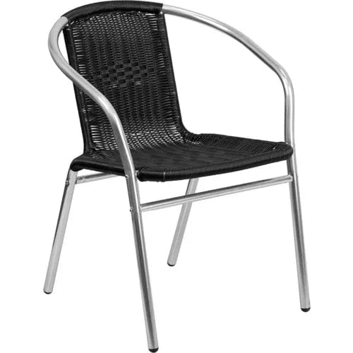 Centerline Dynamics Outdoor Seating Flash Furniture Commercial Aluminum and Black Rattan Indoor-Outdoor Restaurant Stack Chair, 1 Pack