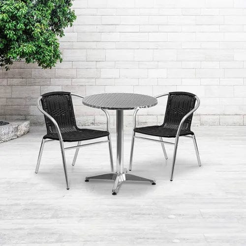 Centerline Dynamics Outdoor Seating Flash Furniture Commercial Aluminum and Black Rattan Indoor-Outdoor Restaurant Stack Chair, 1 Pack