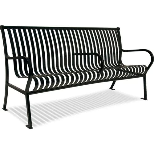 Centerline Dynamics Outdoor Seating Hamilton Horizontal Slat Bench w/ Back, Surface Mount, 6'L, Black