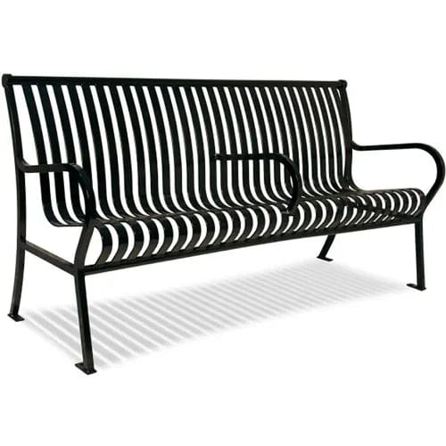 Centerline Dynamics Outdoor Seating Hamilton Slat Bench w/ Back, Surface Mount, 4'L, Black