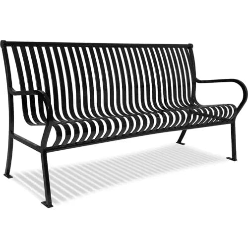 Centerline Dynamics Outdoor Seating Hamilton Slat Bench w/ Back, Surface Mount, 6'L, Black
