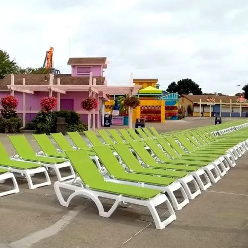 Centerline Dynamics Outdoor Seating Jamaica Beach Adj. Sling Chaise Lounge, Fern Green w/ White Frame - Pkg Qty 16