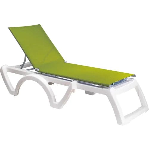 Centerline Dynamics Outdoor Seating Jamaica Beach Adj. Sling Chaise Lounge, Fern Green w/ White Frame - Pkg Qty 2