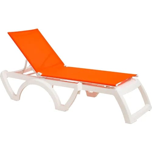 Centerline Dynamics Outdoor Seating Jamaica Beach Adj. Sling Chaise Lounge, Orange Sling White Resin Frame - Pkg Qty 2
