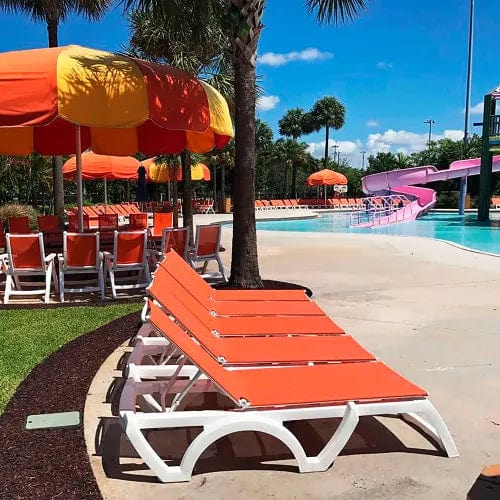 Centerline Dynamics Outdoor Seating Jamaica Beach Adj. Sling Chaise Lounge, Orange Sling White Resin Frame - Pkg Qty 2