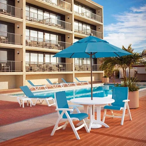 Centerline Dynamics Outdoor Seating Jamaica Beach Adj. Sling Chaise Lounge, Sky Blue w/ White Frame - Pkg Qty 16