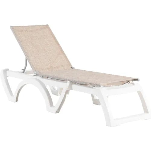 Centerline Dynamics Outdoor Seating Jamaica Beach Adj. Sling Chaise Lounge, Straw Sling White Resin Frame - Pkg Qty 2