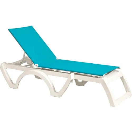 Centerline Dynamics Outdoor Seating Jamaica Beach Adj. Sling Chaise Lounge, Turquoise Sling White Resin Frame - Pkg Qty 2