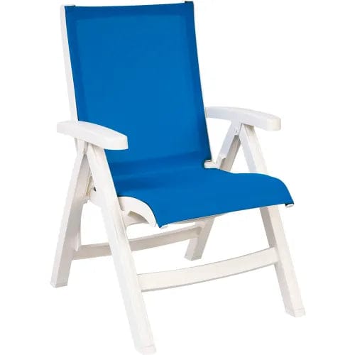 Centerline Dynamics Outdoor Seating Jamaica Beach Midback Folding Chair, Blue Sling w/ A White Resin Frame - Pkg Qty 2