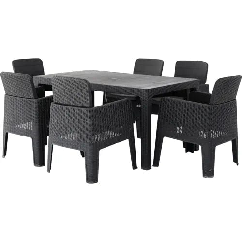 Centerline Dynamics Outdoor Seating Lucca 7 Piece Dining Set, Black with Gray Cushions