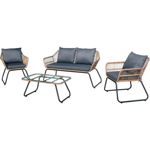 Centerline Dynamics Outdoor Seating Lugano 4 Piece Rattan Outdoor Sofa Seating Set w/ Cushions