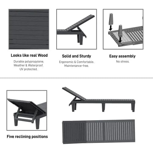 Centerline Dynamics Outdoor Seating Oslo Patio Reclining Sun Lounger, Black