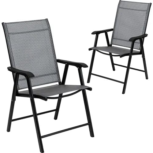 Centerline Dynamics Outdoor Seating Outdoor Folding Patio Sling Chairs, Black, 2/Pack