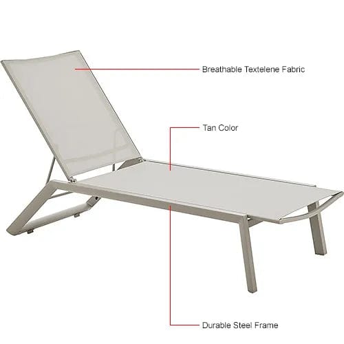 Centerline Dynamics Outdoor Seating Outdoor Sling Chaise Lounge Chair, Khaki Sling, Tan Frame - Pkg Qty 4