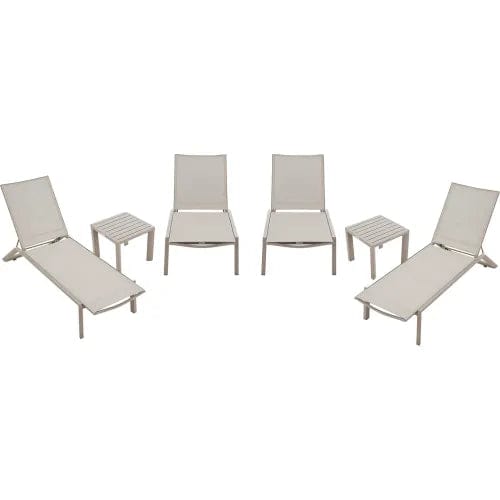 Centerline Dynamics Outdoor Seating Outdoor Table Set, 2 Aluminum Slatted Side Tables & 4 Chaise Lounge Chairs