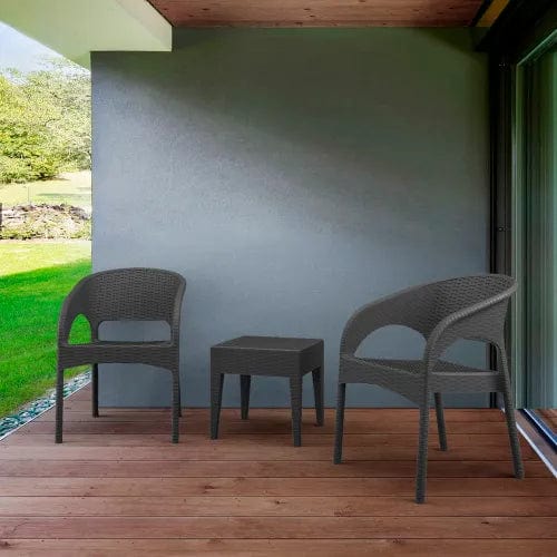 Centerline Dynamics Outdoor Seating Panama 3 Piece Patio Seating Set, 18"W x 18"H Table, Dark Gray