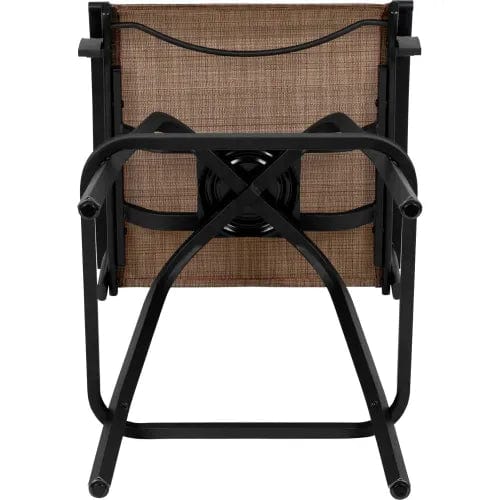 Centerline Dynamics Outdoor Seating Patio Bar Height Stools, All-Weather Textilene Sling Fabric Seat & Back, Brown, 2/PK