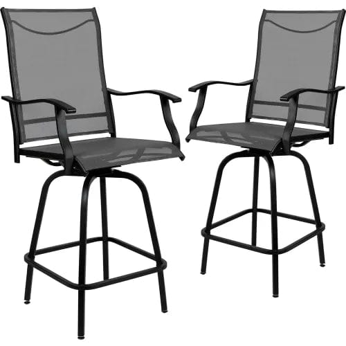 Centerline Dynamics Outdoor Seating Patio Bar Height Stools, All-Weather Textilene Sling Fabric Seat & Back, Gray, 2/PK