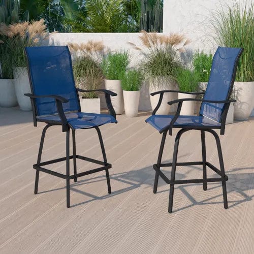 Centerline Dynamics Outdoor Seating Patio Bar Height Stools, All-Weather Textilene Sling Fabric Seat & Back, Navy, 2/PK