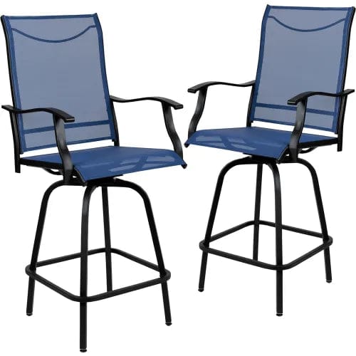 Centerline Dynamics Outdoor Seating Patio Bar Height Stools, All-Weather Textilene Sling Fabric Seat & Back, Navy, 2/PK