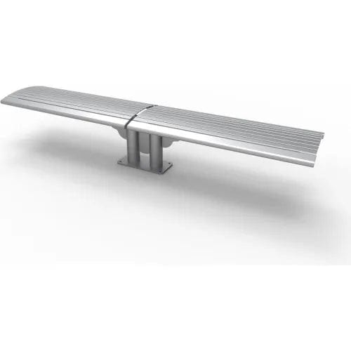 Centerline Dynamics Outdoor Seating Phoenix 8' Double Cantilever Steel Bench without Back, In-Ground Mount, Gray