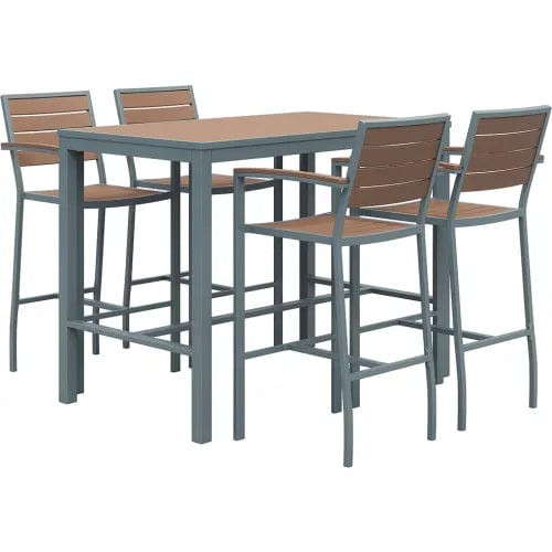 Centerline Dynamics Outdoor Seating Rectangular Table 55"W x 32"D x 45-5/8"H with 4 Chairs, Silver/Mocha