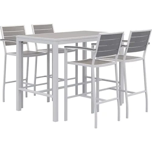Centerline Dynamics Outdoor Seating Rectangular Table 55"W x 32"D x 45-5/8"H with 4 Chairs, White/Gray