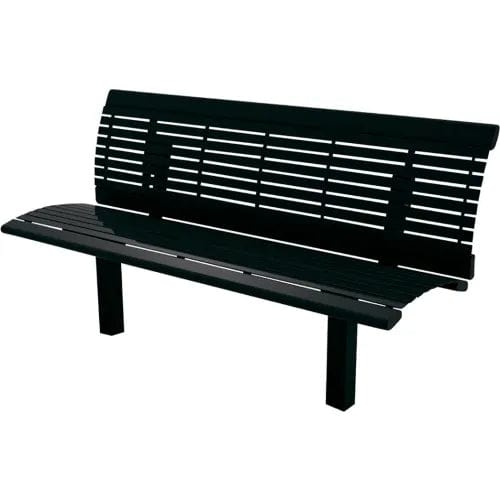 Centerline Dynamics Outdoor Seating Richmond Horizontal Slat Bench w/ Back & Arm Rests, In Ground Mount, 6'L, Black