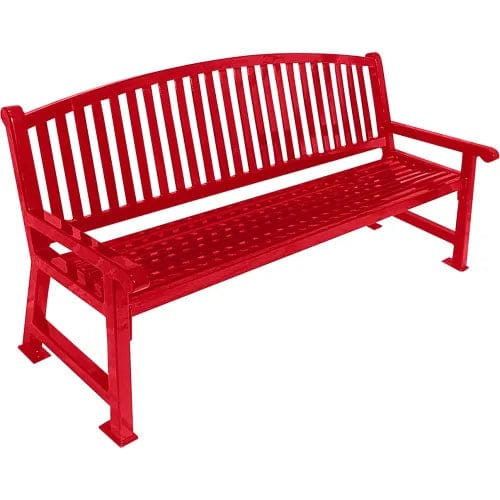 Centerline Dynamics Outdoor Seating Savannah 72" Steel Slat Bench w/ Curved Back, Red