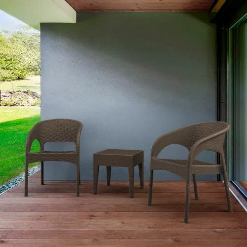 Centerline Dynamics Outdoor Seating Siesta Panama 3 Piece Patio Seating Set, 18"W x 18"H Table, Brown