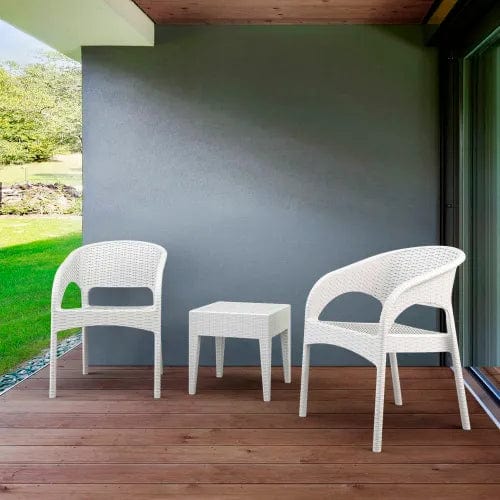 Centerline Dynamics Outdoor Seating Siesta Panama 3 Piece Patio Seating Set, 18"W x 18"H Table, White