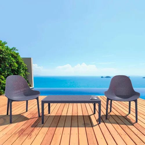 Centerline Dynamics Outdoor Seating Siesta Sky 3 Piece Outdoor Lounge Sets, 23-5/8"W x 15-11/16"H Table, Dark Gray