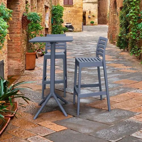 Centerline Dynamics Outdoor Seating Siesta Sky Ares 3 Piece Outdoor Bar Set, 23-5/8"W x 42-1/2"H Table, Dark Gray