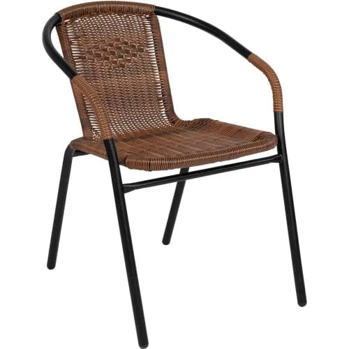 Centerline Dynamics Outdoor Seating Square Glass Outdoor Dining Table Set w/ 4 Rattan Stack Chairs, Dark Brown