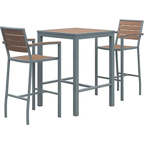 Centerline Dynamics Outdoor Seating Square Table 30" with 2 Chairs, Silver/Mocha