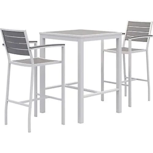 Centerline Dynamics Outdoor Seating Square Table 30" with Two Chairs, White/Gray