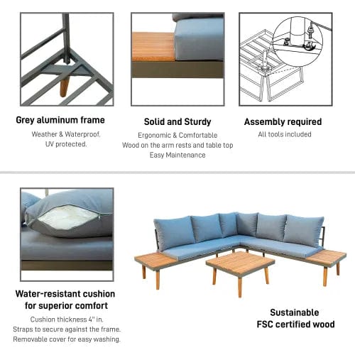 Centerline Dynamics Outdoor Seating Stellar Aluminum 5-Piece Sectional with Tables And Cushions