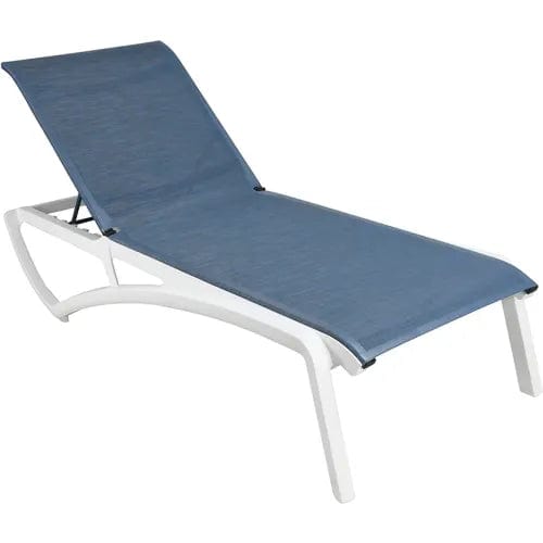 Centerline Dynamics Outdoor Seating Sunset Adj. Sling Chaise Lounge, Madras Blue Sling On Glacier White Frame - Pkg Qty 2