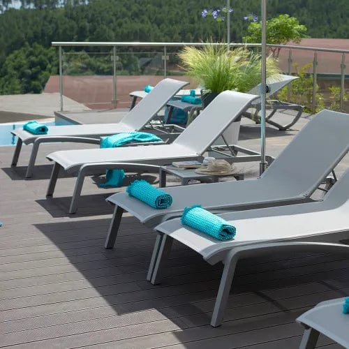 Centerline Dynamics Outdoor Seating Sunset Adj. Sling Chaise Lounge, Solid Gray Sling On Platinum Gray Frame - Pkg Qty 2
