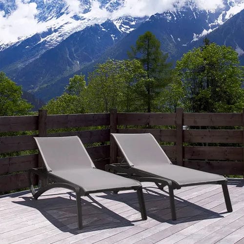 Centerline Dynamics Outdoor Seating Sunset Adj. Sling Chaise Lounge, Solid Gray Sling On Volcanic Black Frame