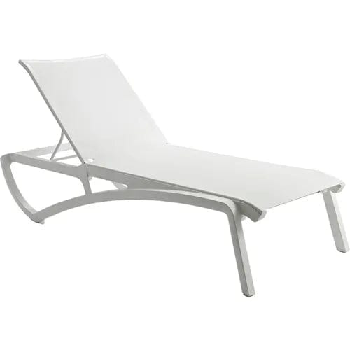 Centerline Dynamics Outdoor Seating Sunset Adj. Sling Chaise Lounge, White Sling On Glacier White Frame - Pkg Qty 12
