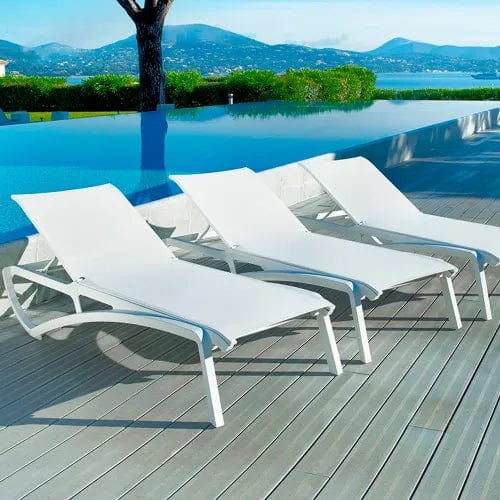 Centerline Dynamics Outdoor Seating Sunset Adj. Sling Chaise Lounge, White Sling On Glacier White Frame - Pkg Qty 12