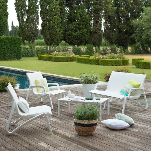 Centerline Dynamics Outdoor Seating Sunset Armless Lounge Chair, White Sling On Glacier White Frame - Pkg Qty 4