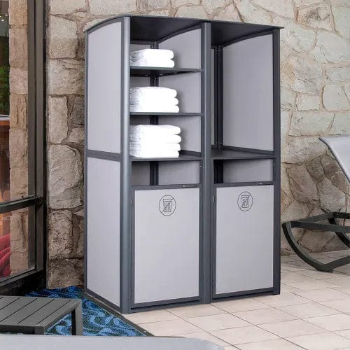 Centerline Dynamics Outdoor Seating Sunset Double Unit Towel Valet, Solid Gray Sling with Volcanic Gray Frame